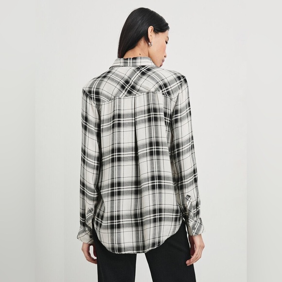 RAILS Hunter Ivory Dove Onyx Plaid Flannel Button-Down Shirt - Picture 2 of 9